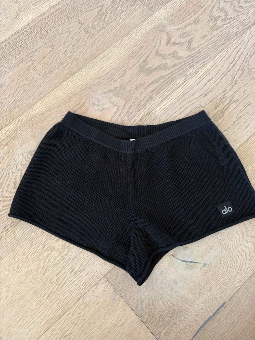 ALO Yoga Black Waffle Knit Athletic Shorts